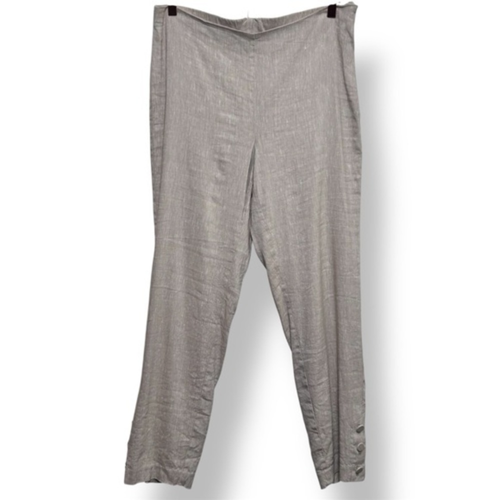 J. Jill Linen Stretch Pull On Ankle Pants M Tall Oatmeal Tan Button Hem